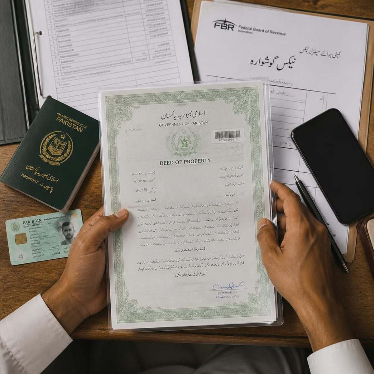 Pakistani official documents including NADRA card, passport, and property deed, document help service Pakistan