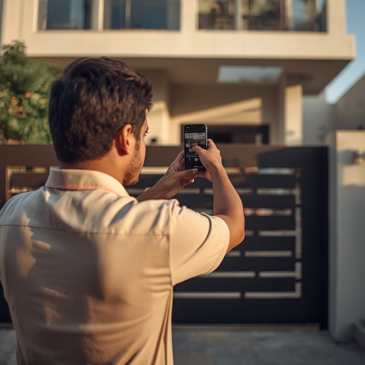 Verified Yaqeen Wala Helper conducting property inspection in Pakistan, photographing home condition for overseas owner